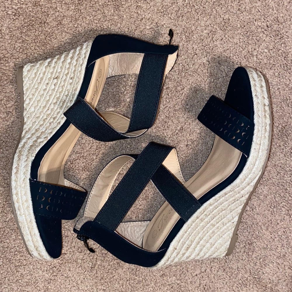 Black Wedge Sandals (Never Worn)